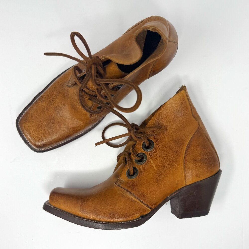 John Fluevog Brown Leather Simon Lace Up Boot I Believe Women's 7.5 Mens 5.5